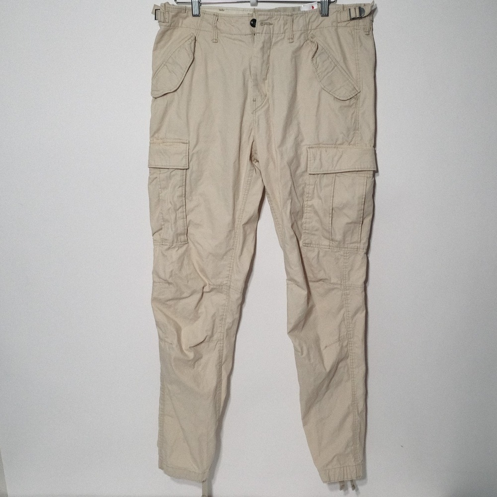 Men's H&M Baggy Cargo Pants Size 34 Zip Pockets Regular Fit Khaki